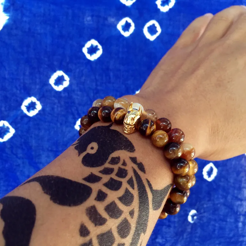Mcllroy Batman Charms Pulseras mujer Batman Head Bead Buddha Bracelet Natural Stone Tiger Eye Stones Men and Women Bracelets