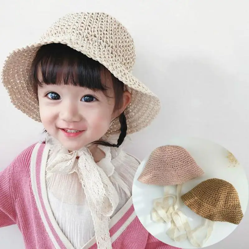 

COKK Girls Straw Hats Summer Sun Hats For Girl Child Children Baby Beach Hats Long Lace Ribbon Kids Sunscreen Sunhat Cap Travel