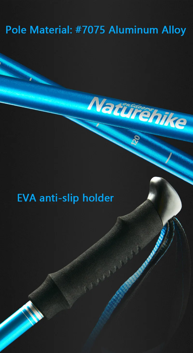 Liga de Alumínio Telescópica ao ar Naturehike Trekking Pole Dobrável Escalada Bengala Vara Livre Acampamento Caminhadas 1 5-seção 9 High Quality Esporte e Lazer