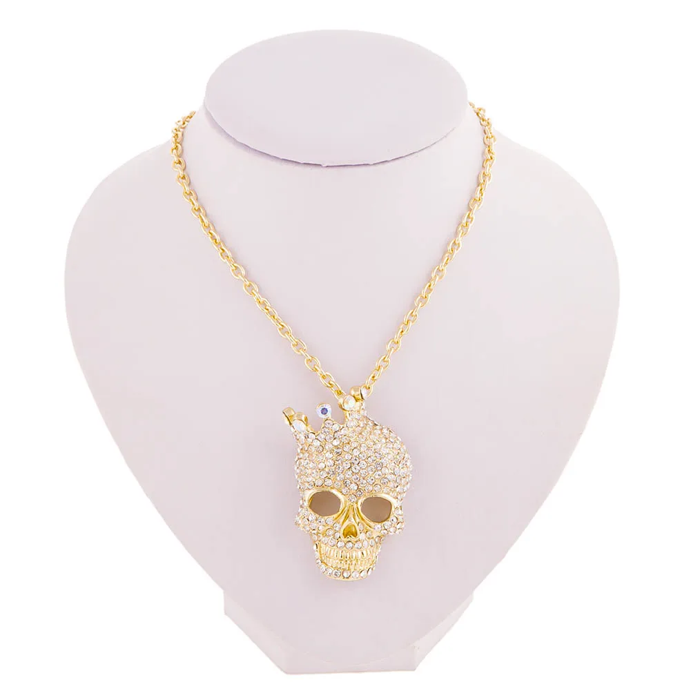 Crystal Rhinestone Necklace Skull Long Choker Hip Hop Party Cool