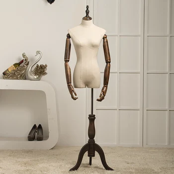 

Half Body Female Fabric Mannequin With Wooden Arms