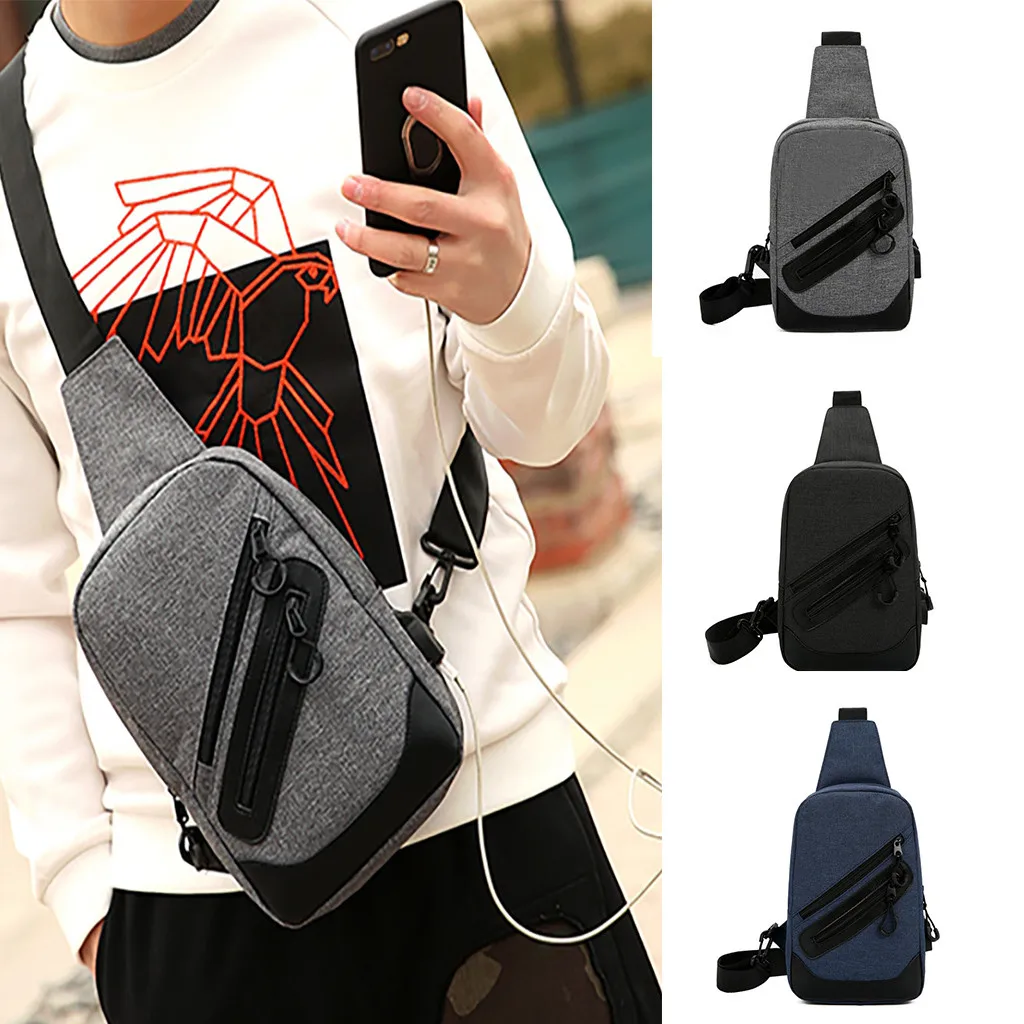 

Male Shoulder Bags USB Charging Crossbody Bags Sports Canvas Outdoor Oblique Cross Messenger Bag Men Anti Theft Chest Bag#G1