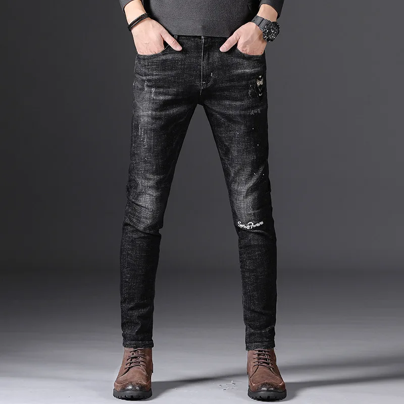 

Fake Designer Clothes Light 2019 Mens Jeans Distressed Denim Stretch Men Hombre Slim Fit Bottoms Drop Shipping Full Length