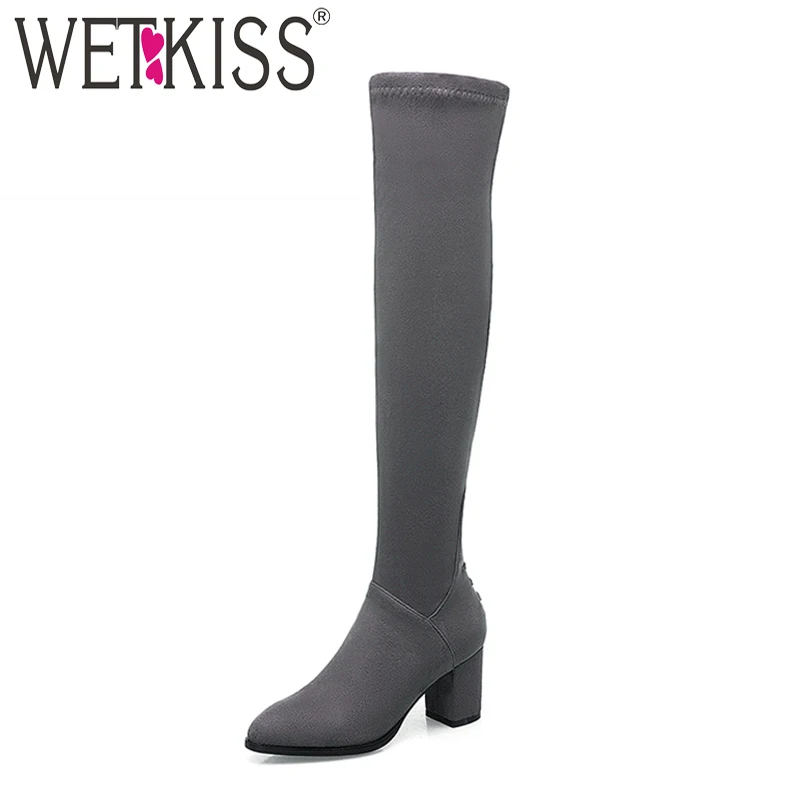 WETKISS/женские Сапоги выше колена зимние Стрейчевые сапоги на высоком толстом