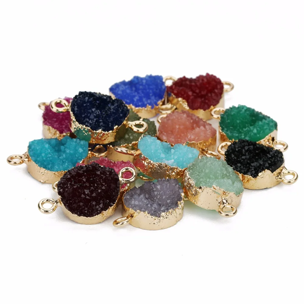 LOULEUR 5pcs/lot Colorful 13.5mm Faux Druzy Resin Charms Pendant Round Connectors For Women DIY Earrings Jewelry Making Findings
