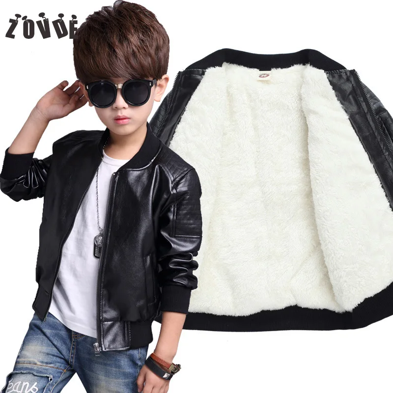 

2-14Y Boy Jacket 2018 Winter Thick Warm Leather Outwear Coat For Girls Fall Fashion Brand Teenagers Boys Clothes Leather Jacket