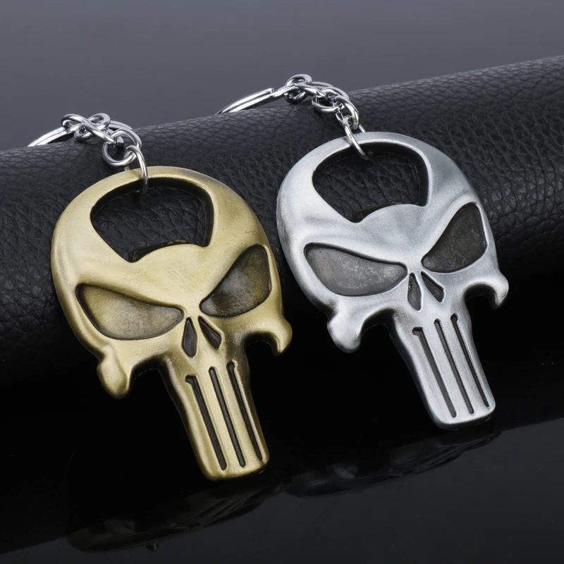 

Movie around Accessories The Punisher Skull Keychain 2 Use EDC Bar Beer Bottle Opener Key Ring