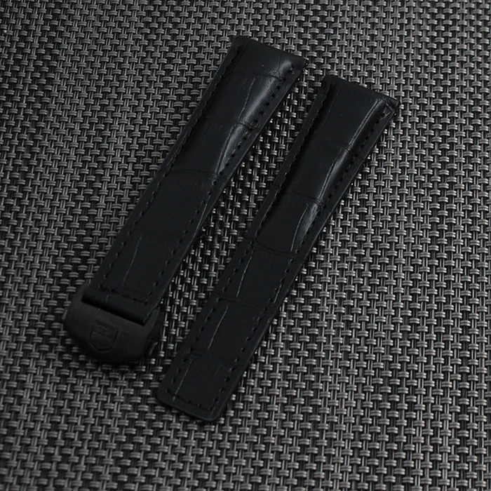Black Genuine Leather Watch Strap 20mm 22mm Black Accessory Watch band Men