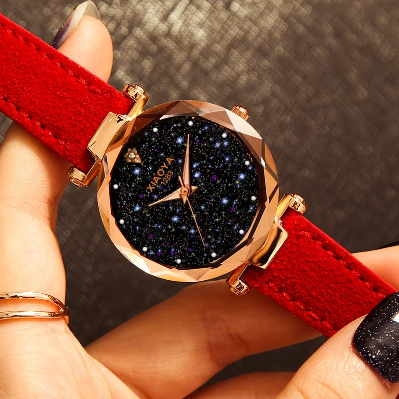 Женские часы Новые повседневные Модные кварцевые часы Звездное небо разноцветные кожаные Наручные часы простые дизайнерские женские часы Orologio