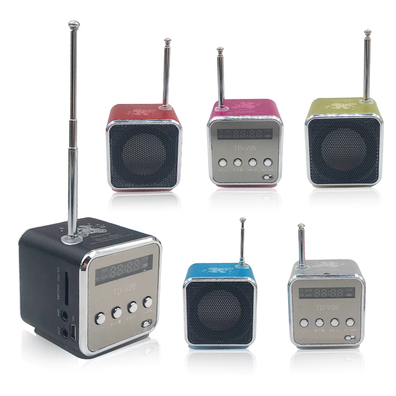 

Portable TD-V26 Digital FM Radio Speaker Mini FM Radio Receiver with LCD Stereo Loudspeaker Support Micro TF Card Wholesale