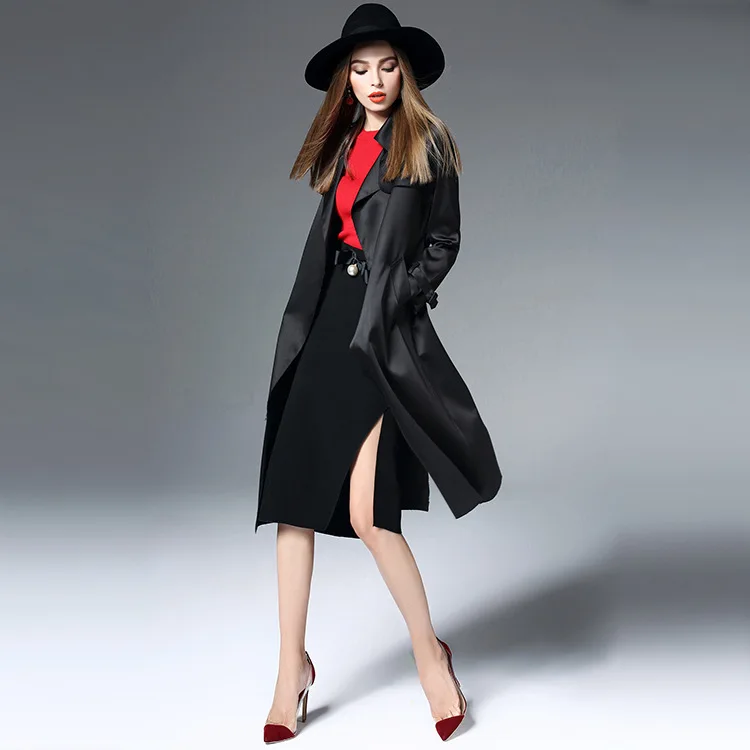 En Qgl 2019 Européen Femmes Black Porter De Manches Longue Longues Sac Et Lâche Cravate Américain À Tranchée Vêtements Kelly Nouvelle green v05rqv