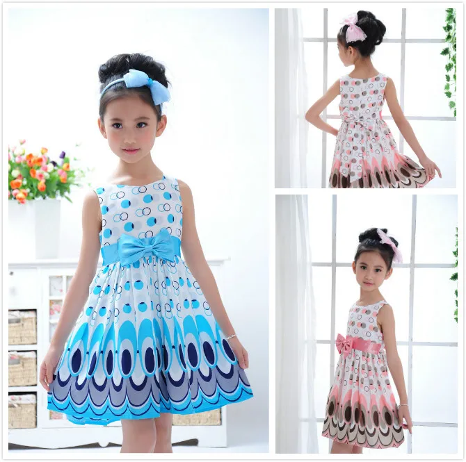 

Free shipping Kids Girls Dress cute peacock color sleeveless princess dress circle Korean Fashion children's New 2018 clothes
