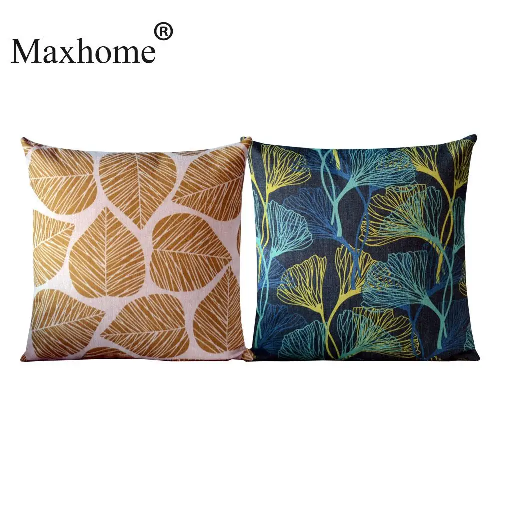 Cotton Linen Pillowcase Elegant Golden Leaves Sofa Cusions Decorative