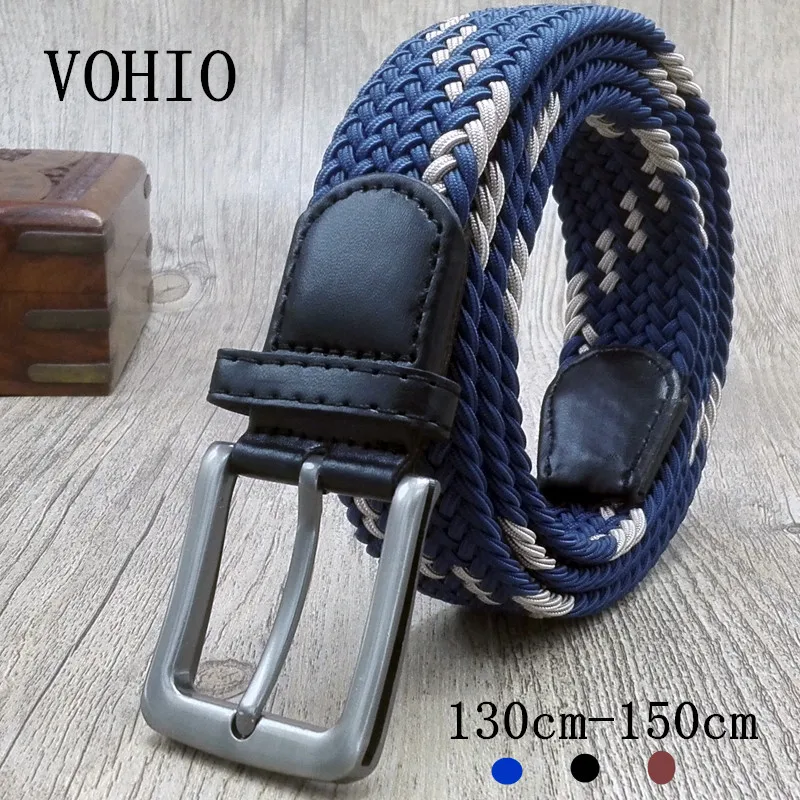 

Mens Plus Size 130cm 150cm Belts Braided Elastic Waist Web Belts Straps for Men Blue Brown Black Men's casual canvas pin strap