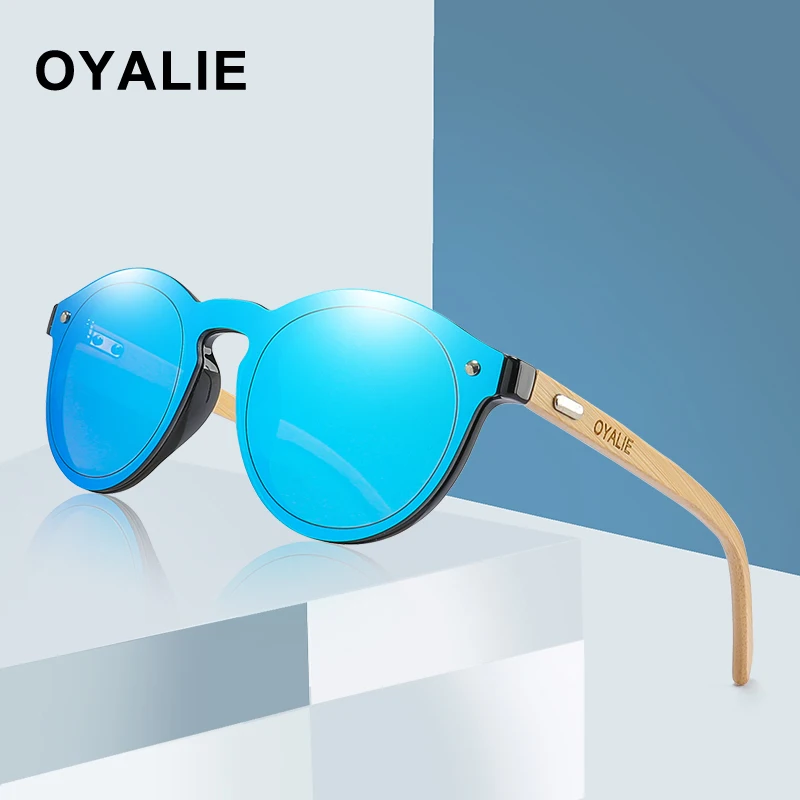 OYALIE деревянные солнцезащитные очки для женщин модные круглые брендовые дизайнерские UV400 зеркальные линзы бамбуковые солнцезащитные очки для мужчин новое поступление