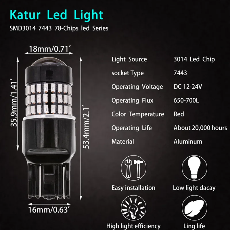 Katur 2 шт. T20 Размеры 7443 база с двойной нитью накала светодиодный автомобильный светильник лампы для стоп светильник задний фонарь, цвета-красный, желтый, белый 6000K светодиодный 12v
