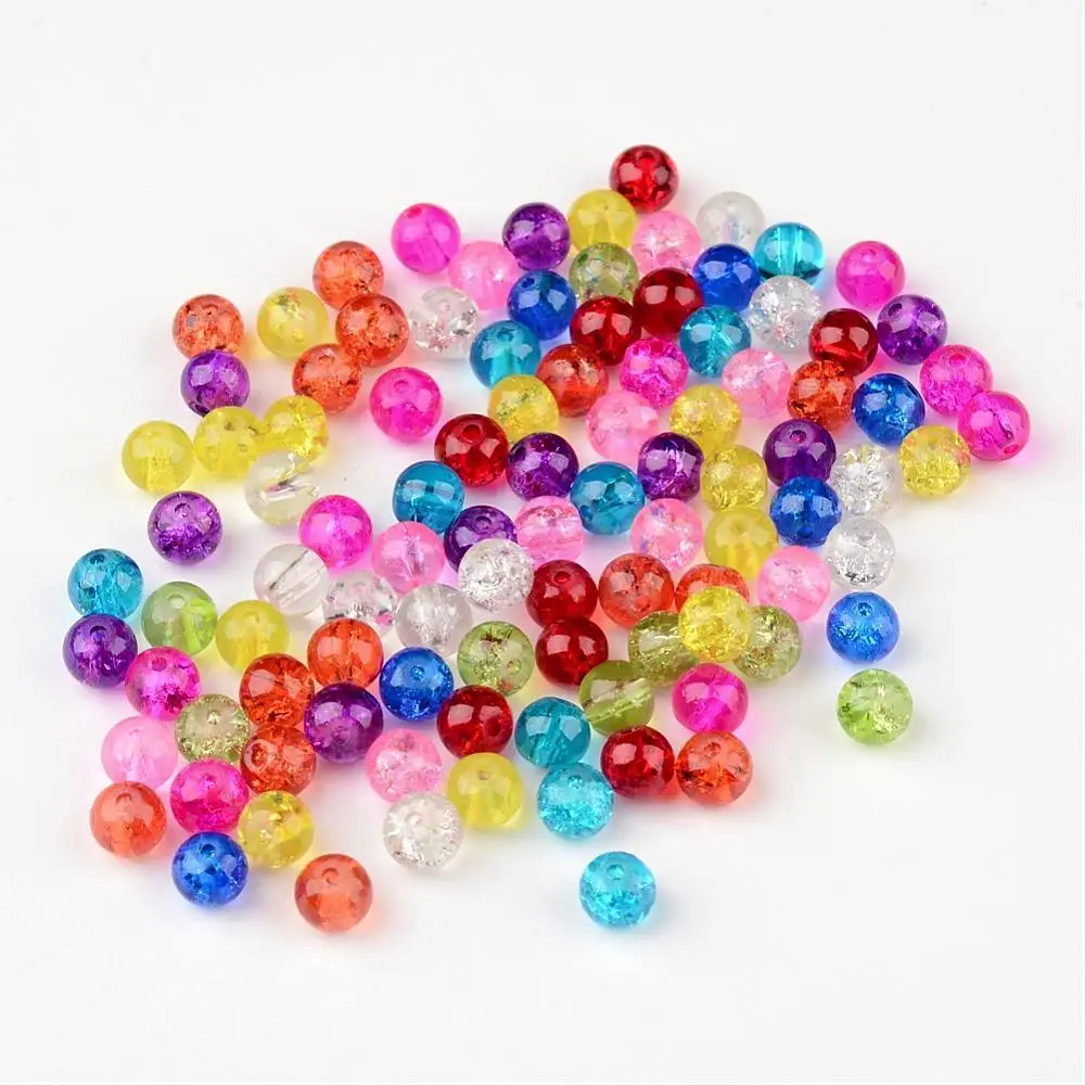 200pcs 6mm Round Mixed Crackle Glass Beads for Jewelry Making DIY, Hole1.31.6mmin Beads from