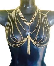 Oro/Plata Halter Lencería Sexy Showgirl Hombro Collar de Cadena Exotic Sujetador Arnés Slave Cadena Cuerpo Completo Joyería BY73