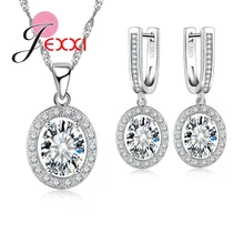 Модные 925 пробы-серебряные-Ювелирные наборы для женщин, серьги и ожерелье с кристаллами