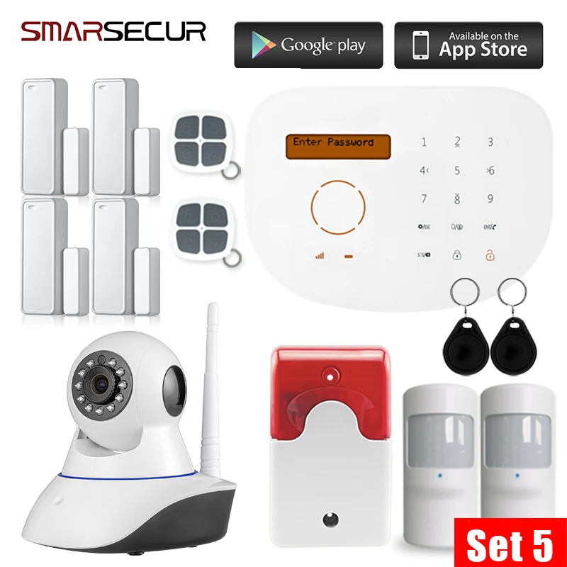 

Smarsecur Wireless GSM Alarm System home alarm Kit Android&IOS App Control with wifi camera home alarm