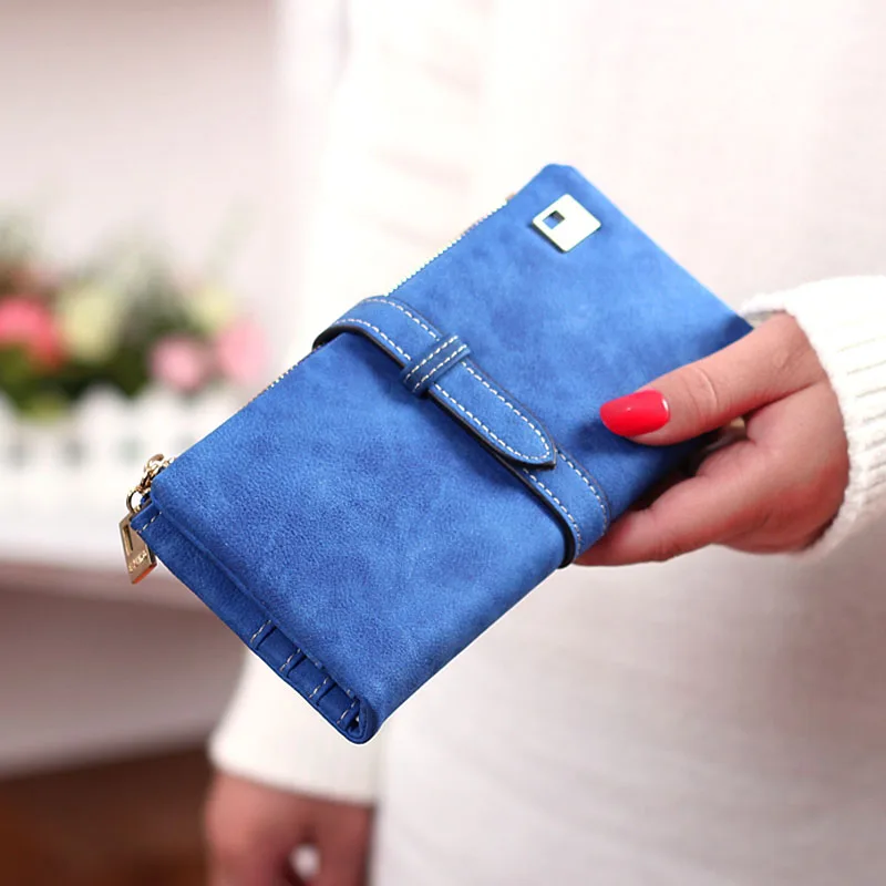Hot Sale Fashion Women Wallets 7 Colors Matte PU Leather Zipper Soft Wallet Ladies Long Day
