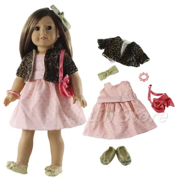

6in1 set Casual Wear Doll Clothes Outfit+Shoes for 18"American Doll Costume