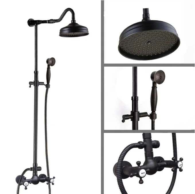 

Luxury Bathroom Rain Shower Faucet Set Black Oil Rubbed Bronze Handheld Shower Head Two Cross Handles Mixer Tap ars794