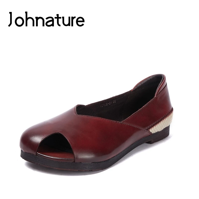 

Johnature 2019 New Spring/Autumn Genuine Leather Casual Round Toe Mixed Colors Weave Retro Slip-on Flats Women Shoes