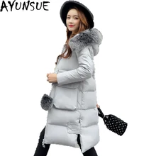 Новинка, зимнее пуховое пальто для женщин, утолщенное, розовое, Женское зимнее пальто, приталенное, с капюшоном, с утиным пухом, длинное пуховое пальто, теплое пальто, Abrigo ST598