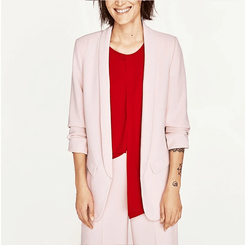 

Ruique 2018 Autumn Korean Version Simple Suit Candy Pink Color Elegant Attractive Female Office Lady Women Casual Suit Feminino