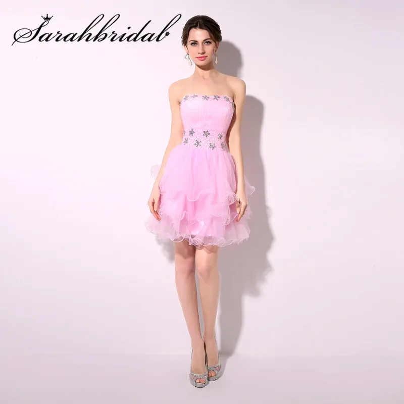 Розовые короткие платья для выпускного вечера для выпускного вечера плиссированные вечерние платья SD209