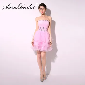 

Pink Short Homecoming Dresses For Graduation Juniors 2020 Pleat Cocktail Prom Party Gown Beaded Strapless Bridesmaid Dress SD209