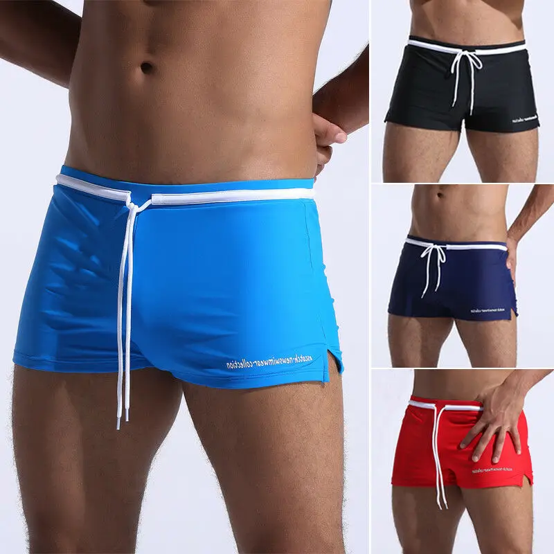 

Men's Swim Trunks Solid Color Boxers Fashion Solid Drawstring Swimming Beach Shorts