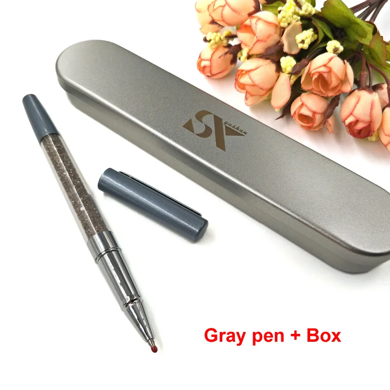 Yushun 6 цветов, свободный выбор, алмазная металлическая шариковая ручка, Кристальные шариковые ручки для детей, Подарочная коробка, канцелярские принадлежности для офиса и школы - Цвет: Gray pen with box
