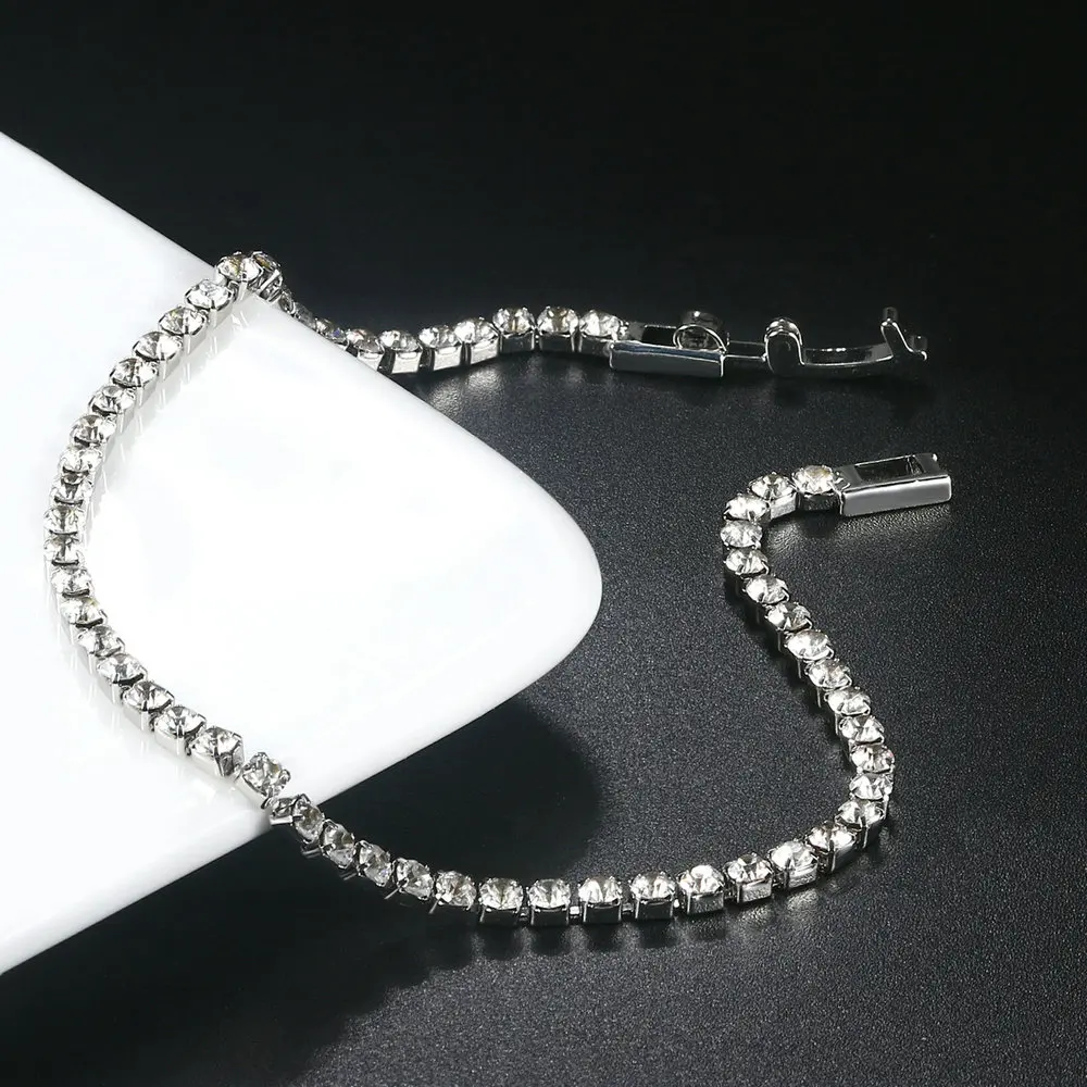 Двойной очаровательный однослойный браслет-цепочка с кубическим цирконием для женщин, серебро/белое золото, ювелирные изделия, подарки KC128M