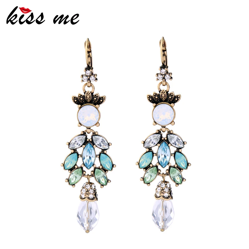 

KISS ME Multi Color Crystal Geometric Earrings for Party New Design Long Dangle Earrings Jewelry Women's Accessories