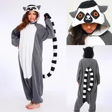 2016 Fashion Fleece Lovely Lemur Cosplay Costume in Party Halloween Animal Cosplay Pajamas Onesies Winter Pyjamas For Men Women