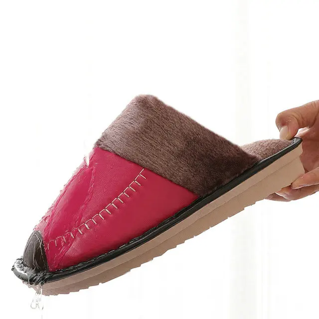 Leather Women Men Couples Home Slippers For Indoor House Bedroom Shoes Comfortable Plush Unsex Warm Mens Slippers Shoes (1)