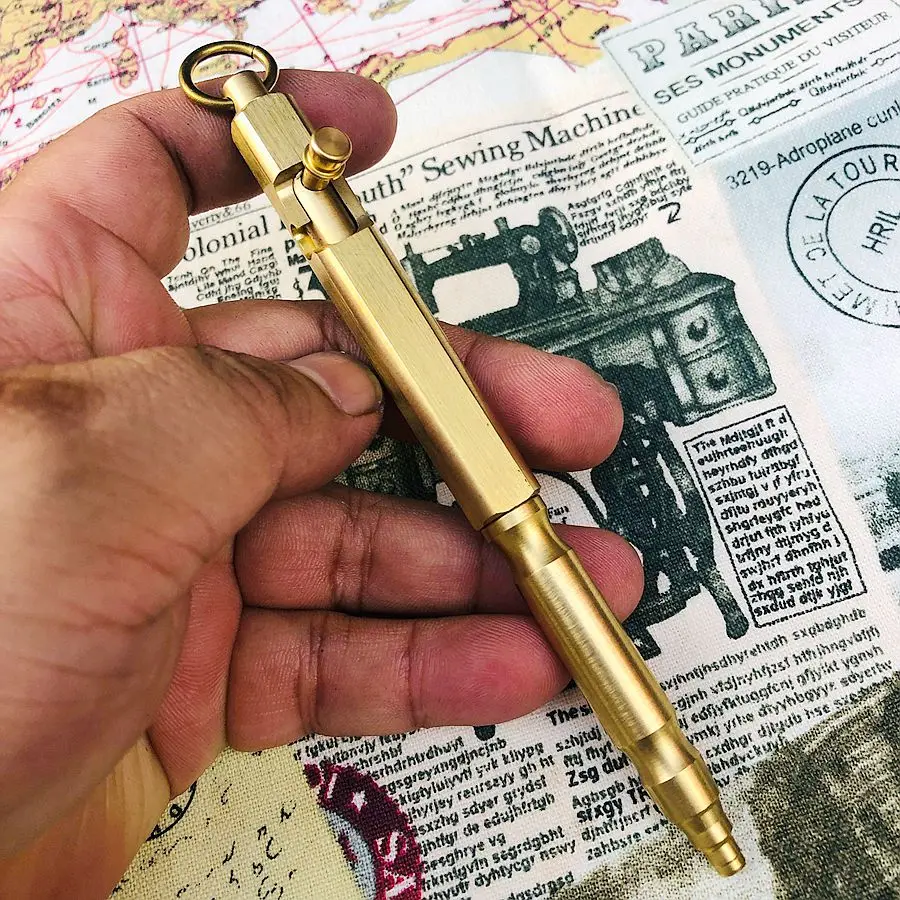 

Multifunction Outdoor Travel Kit Tools EDC Solid Brass Pen Machined Pull Bolt Ballpoint Pen