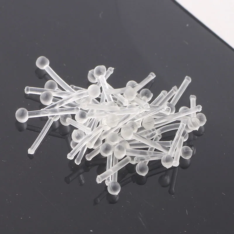 JUNLOWPY LOT 50pcs Nose Retainer Rings Studs hide piercing Bio Flexible Clear Screw On Body Jewelry Nose Stud Pin Piercing