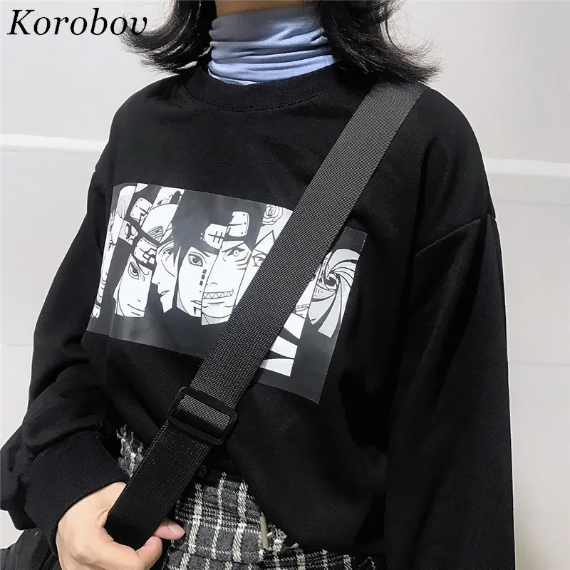 

Korobov Harajuku Hoodies Women Man Sweatshirt Loose BF Japanese Cartoon Fleece Hoodie Pullover Black Winter Clothes Tops 36765