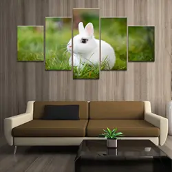 Домашний декор плакат HD фотографии печать холст 5 шт. модульная пушистый белый кролик животное Гостиная художественная декоративная