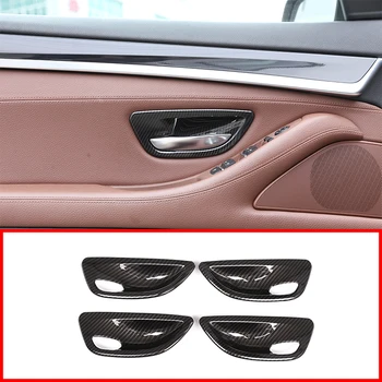 

4pcs Carbon fiber ABS Plastic Interior Door Bowl Cover Trim For BMW 5 Series F10 520 525 2014-2017 Year Car Accessories