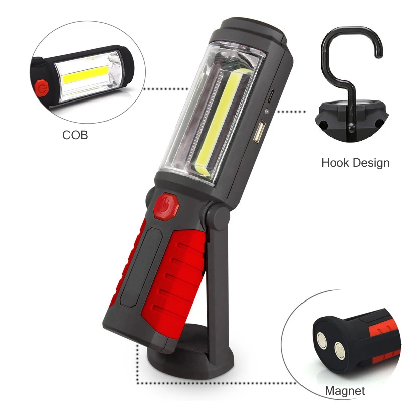 USB Rechargeable LED Flashlight Torch Work Light Stand COB lanterna