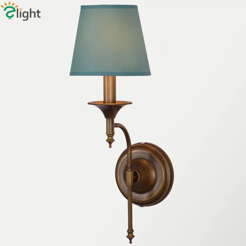 

American Retro Metal E14 Led Wall Lamp Fabric Shades Bedroom Led Wall Lights Living Room Led Wall Light Corridor Wall Sconce