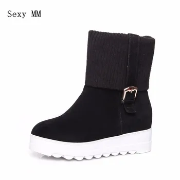 

High Quality Spring Autumn Suede Women Ankle Boots Platform Wedges Shoes Woman Short Boots botas Plus Size 34-40 41 42 43