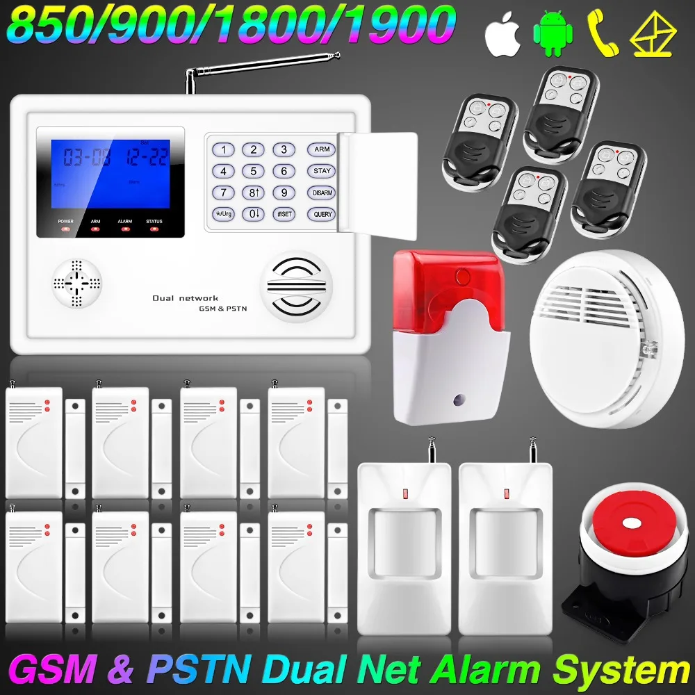 Wireless/Wired Home Burglar Auto Dialer SMS House Alarm System 1Smoke