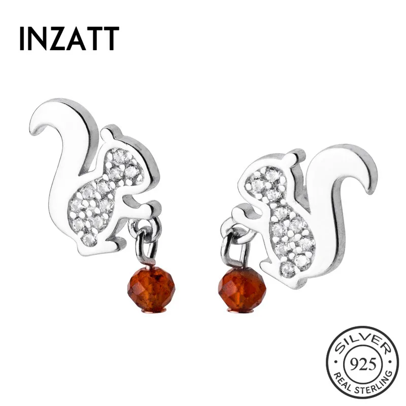 Серьги-гвоздики INZATT из настоящего серебра 925 пробы с цирконием и белкой для