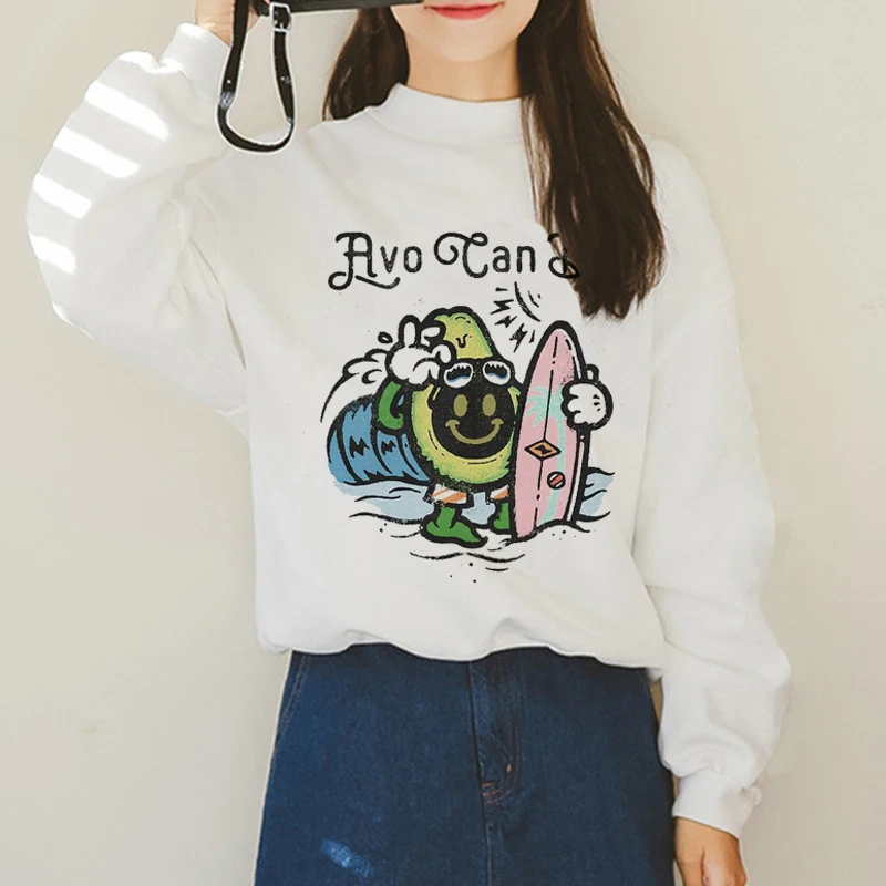 Avocado Harajuku Ullzang Small Fresh Warm Hoodies Women Vegan Kawaii Cartoon Print Sweatshirts 90s Graphic Fashion Hoody Female - Color: H1378