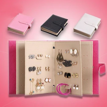 

2017 Storage Earring Book Portable Show Creative Jewelry PU Leather earring Storage box Organize Maquillage Boite de rangement